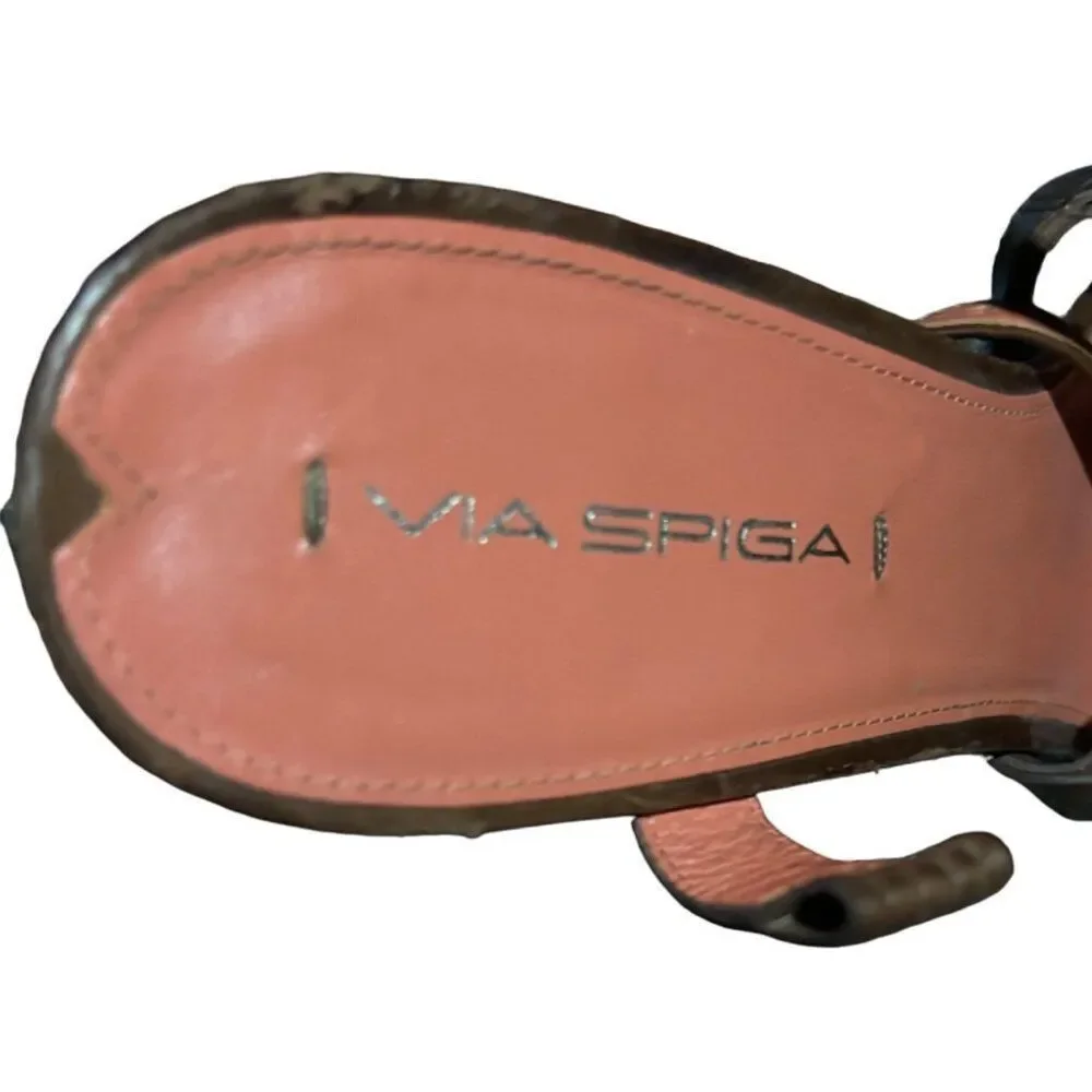 VIA SPIGA Cai Leather Platform Woven Wedge Sandals 41 9 Strappy Caged Mod Retro